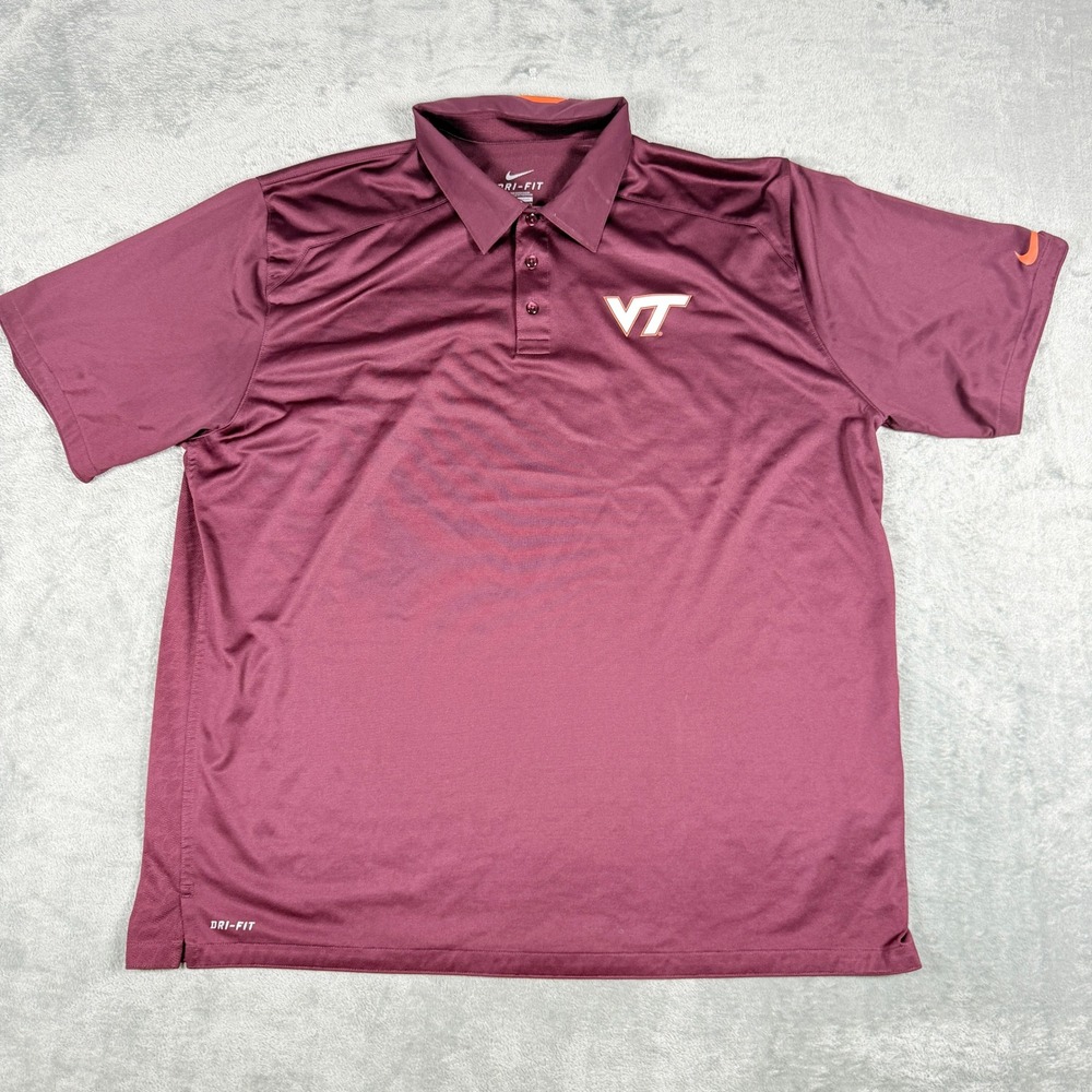 Nike Mens 2XL Polo Shirt Virginia Tech Hokies Dri-FIT Maroon